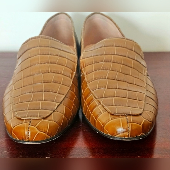 J Crew Cecile Smoking Slippers Croc-embossed Leather Flats Camel 9.5 - Picture 7 of 10